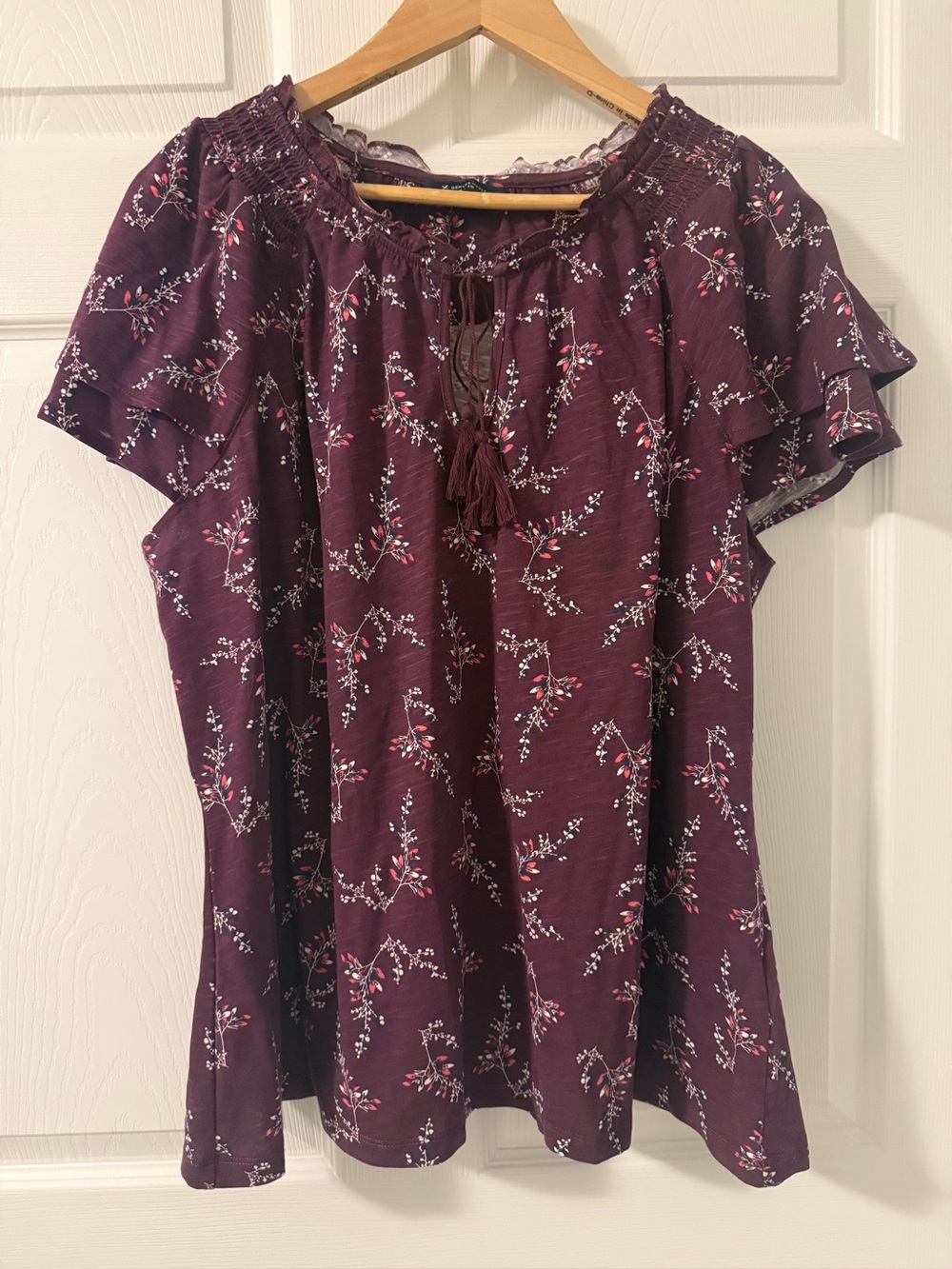 Denver Hayes Women’s XL Plum Floral Off-the-Shoulder Peasant Blouse NWOT